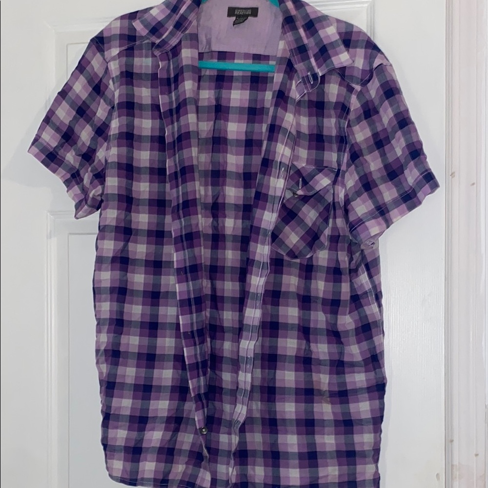 Men's Purple Plaid Short Sleeve Shirt